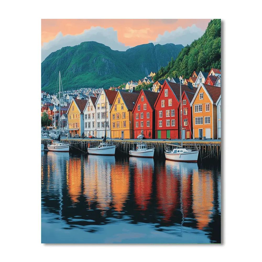 Harbor Panorama Of Bergen From Bryggen Norway painting number kit