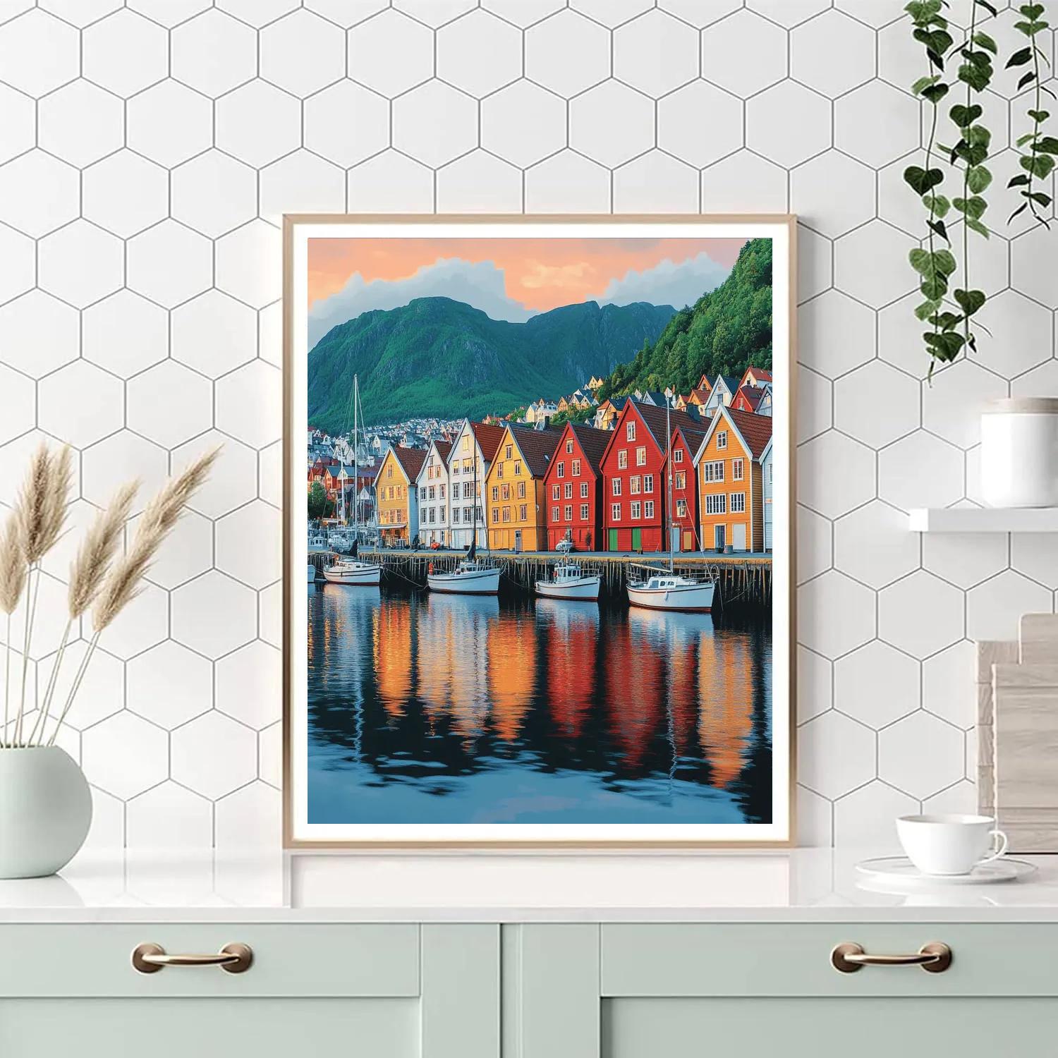 Harbor Panorama Of Bergen From Bryggen Norway painting number kit
