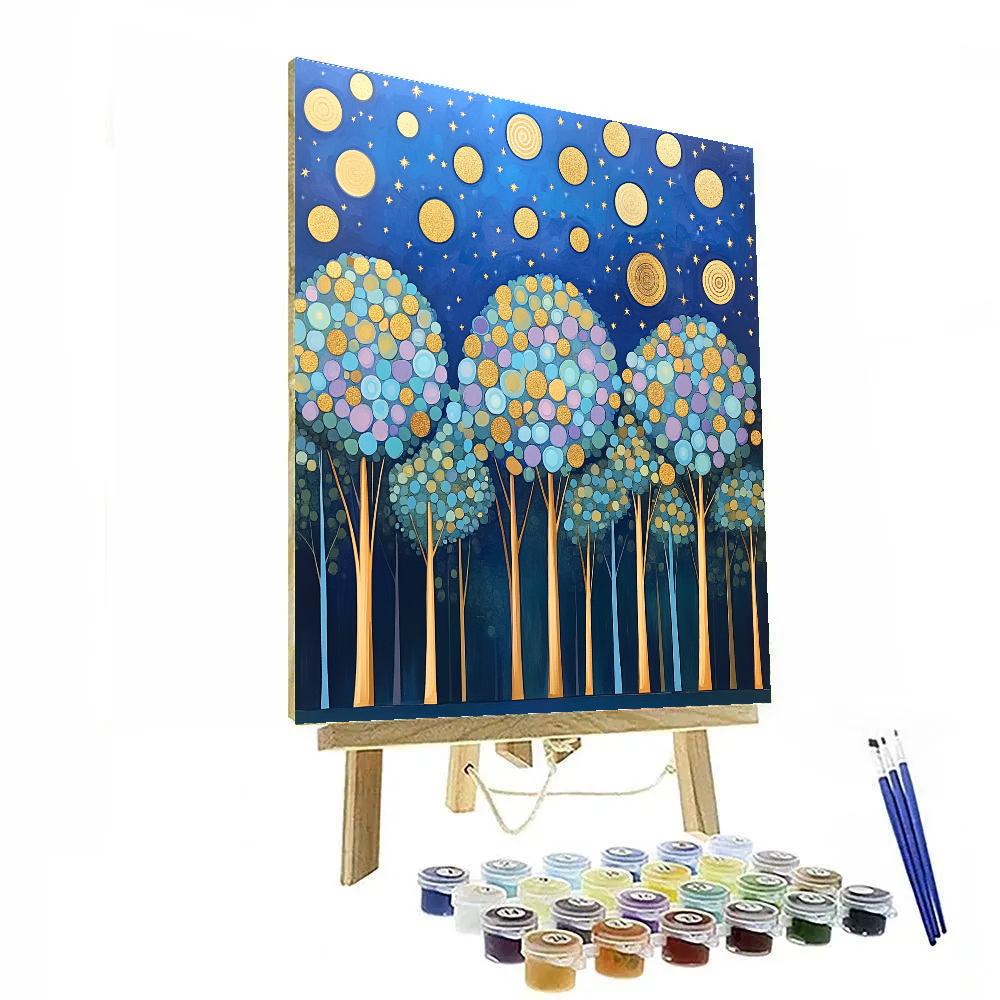 Gustav Klimt Inspired Star Orchard Under Midnight Gold Numbered painting kits