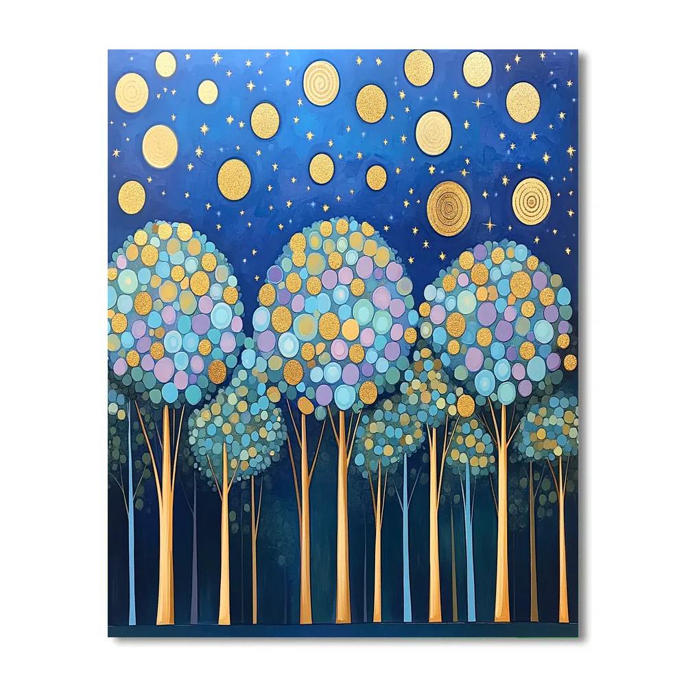 Gustav Klimt Inspired Star Orchard Under Midnight Gold Numbered painting kits