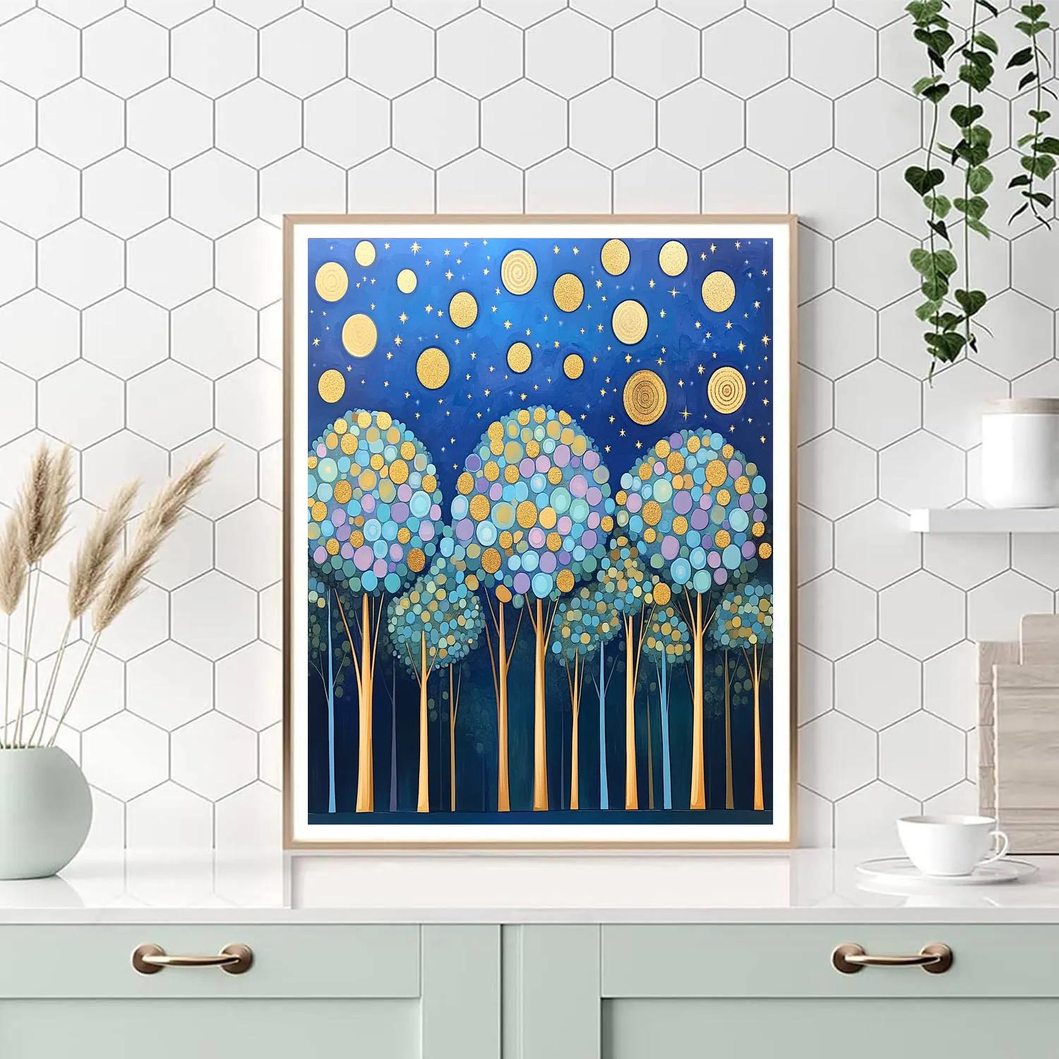 Gustav Klimt Inspired Star Orchard Under Midnight Gold Numbered painting kits