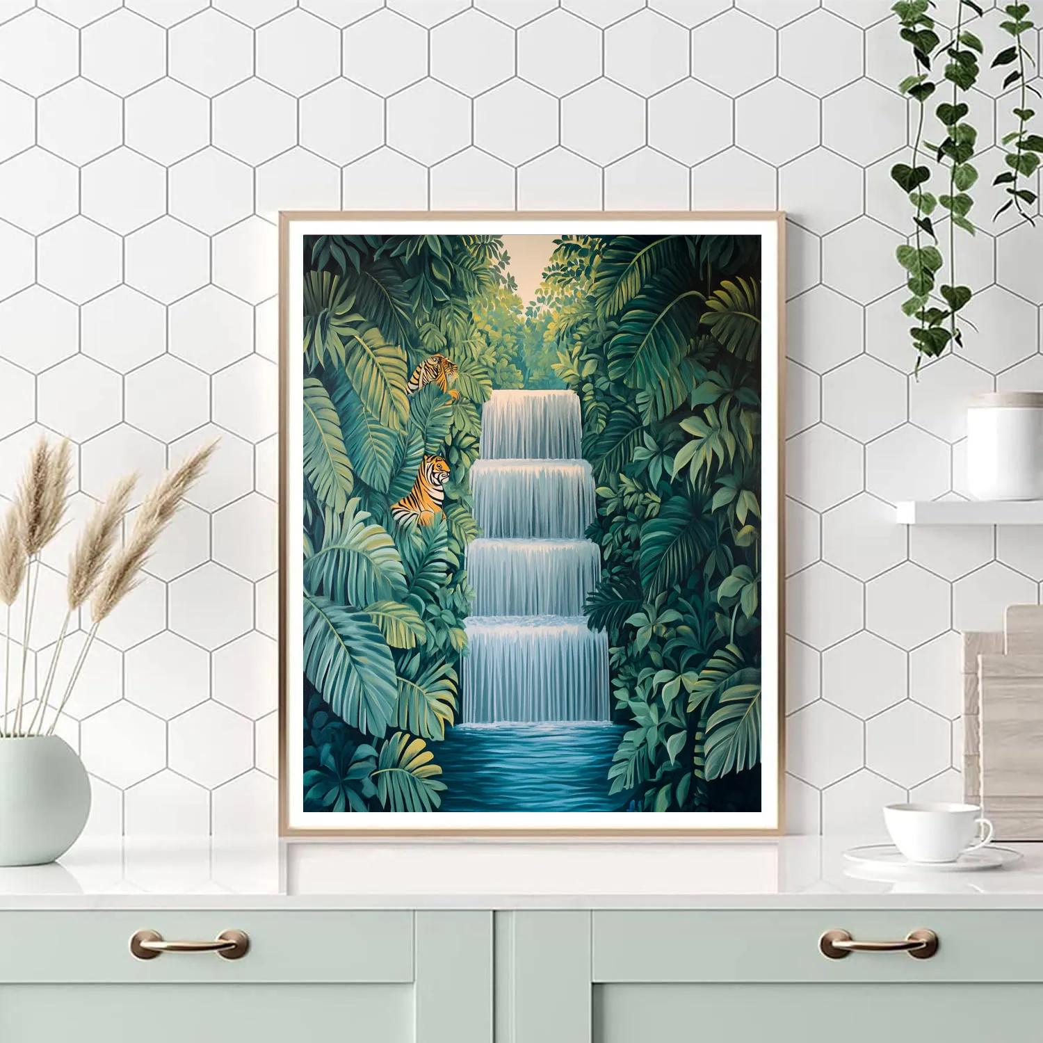 Henri Rousseau Inspired Jungle Waterfall Paint by numbers kits