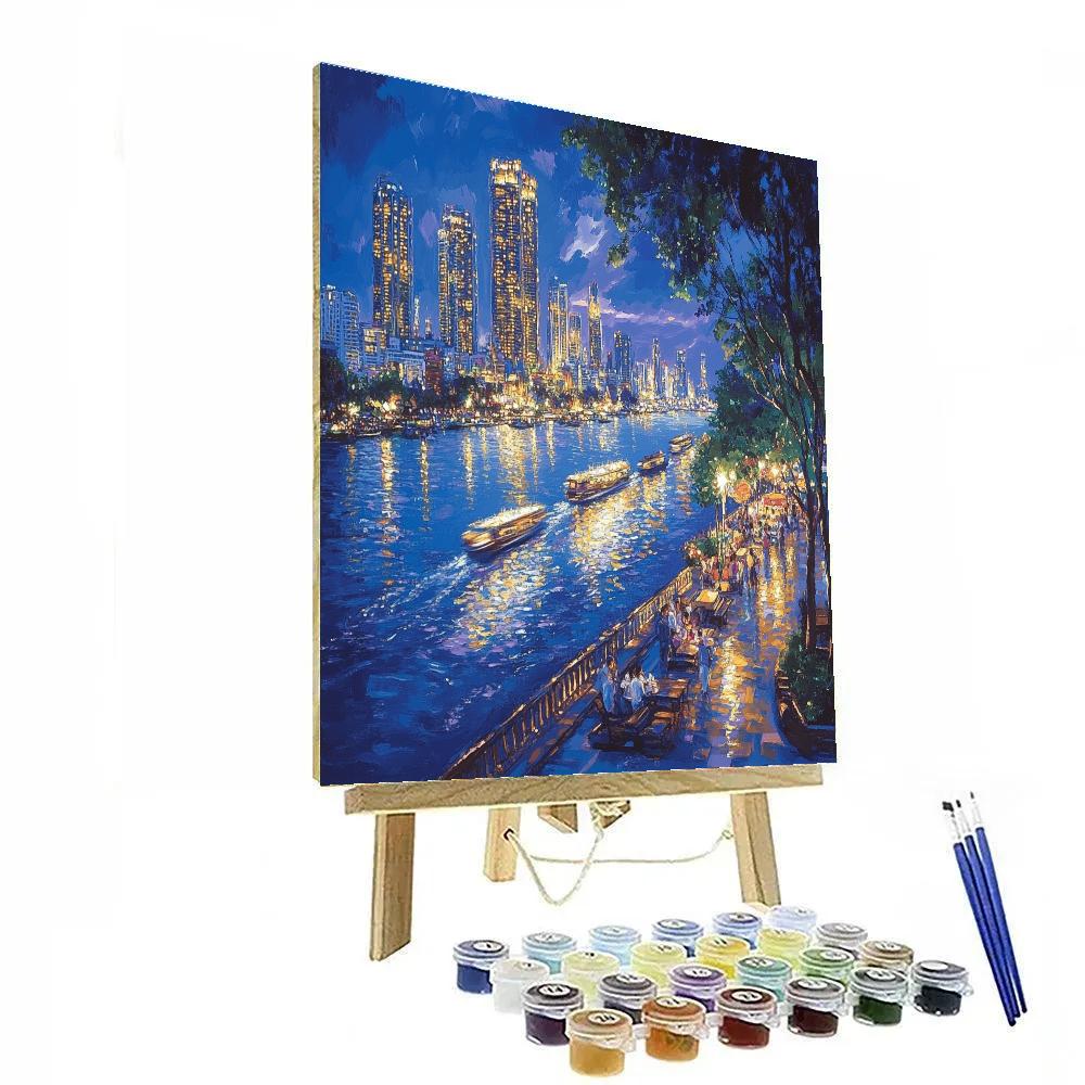 Evening Skyline Over Chao Phraya River Bangkok Thailand Paint by numbers art