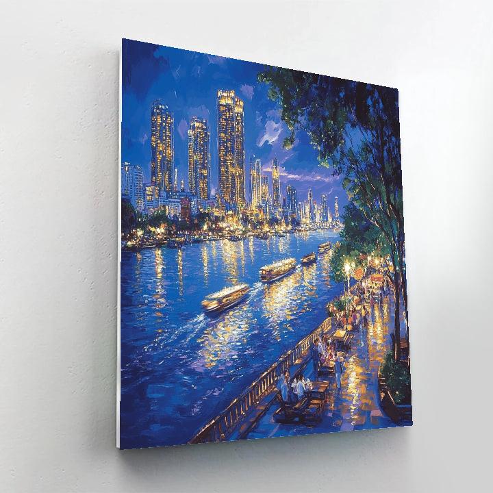 Evening Skyline Over Chao Phraya River Bangkok Thailand Paint by numbers art
