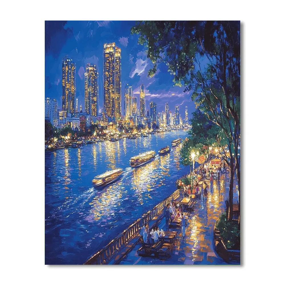 Evening Skyline Over Chao Phraya River Bangkok Thailand Paint by numbers art