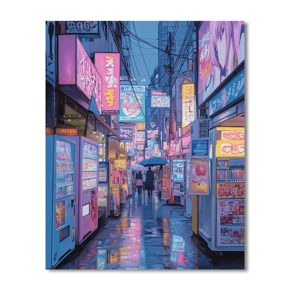 Neon Alleys Of Akihabara District Tokyo Japan paint by color