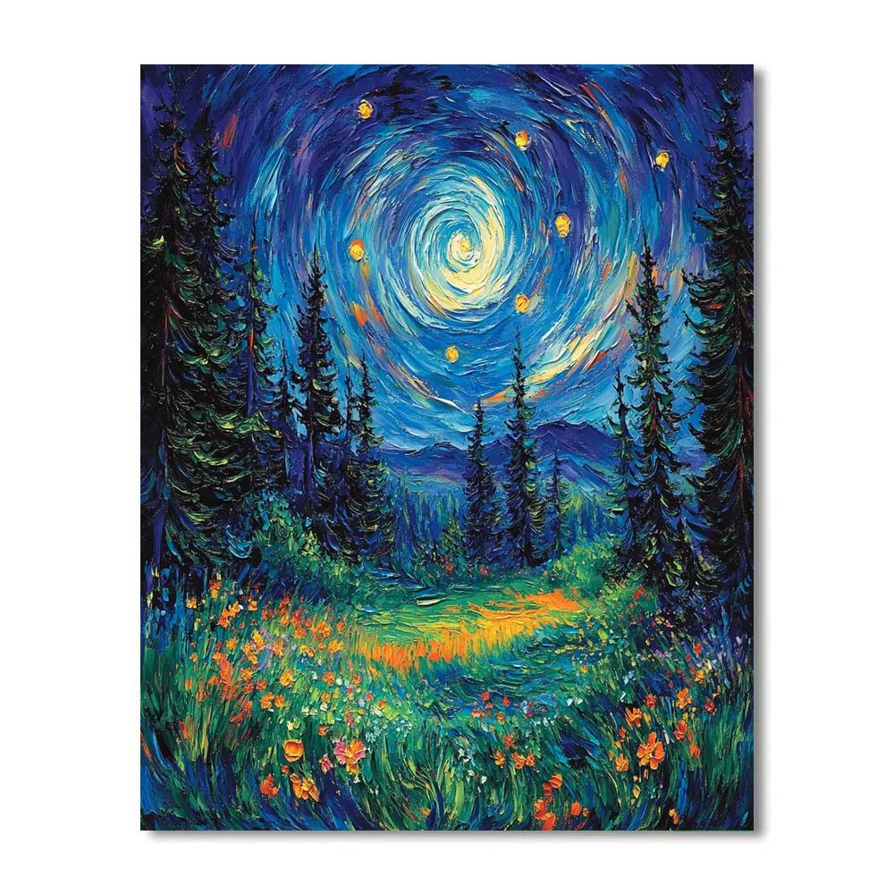 Van Gogh Inspired Starry Forest Clearing painting number kit