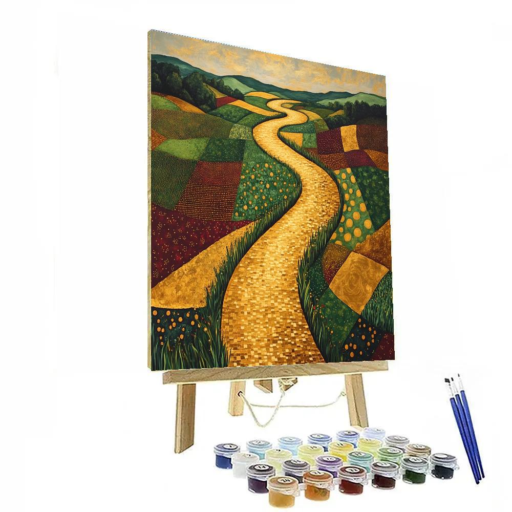 Gustav Klimt Inspired Golden River Through Checkerboard Fields Painting by numbers kit