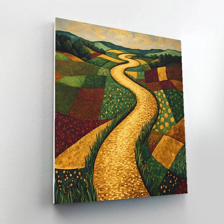 Gustav Klimt Inspired Golden River Through Checkerboard Fields Painting by numbers kit