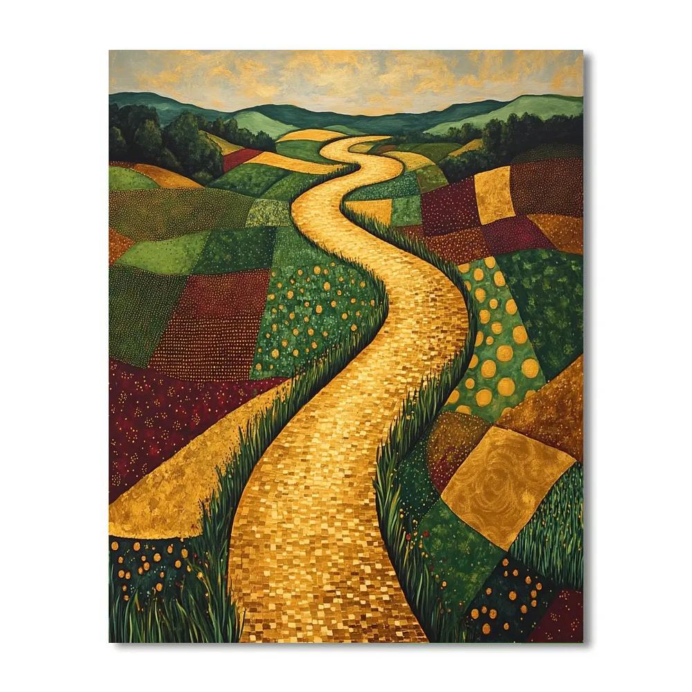 Gustav Klimt Inspired Golden River Through Checkerboard Fields Painting by numbers kit