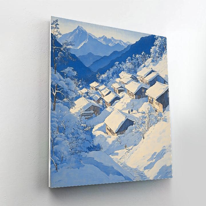 Hokusai Inspired Snowy Mountain Village Paint by numbers art