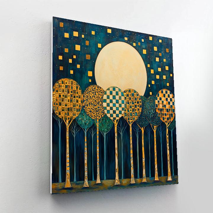 Gustav Klimt Inspired Moonlit Orchard In Gold And Indigo paint by color