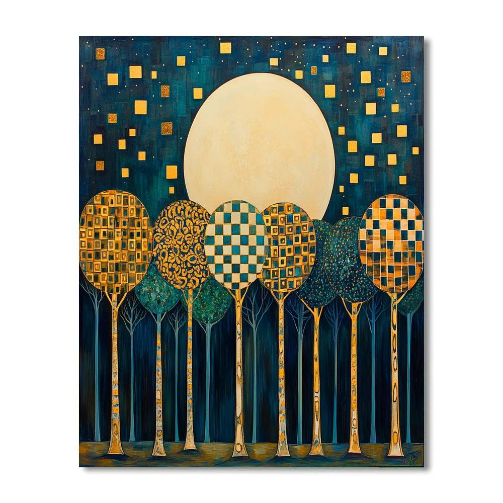 Gustav Klimt Inspired Moonlit Orchard In Gold And Indigo paint by color