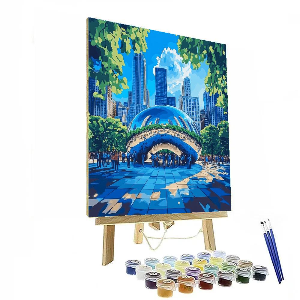 Millennium Park Cloud Gate Reflection Chicago United States painting number kit