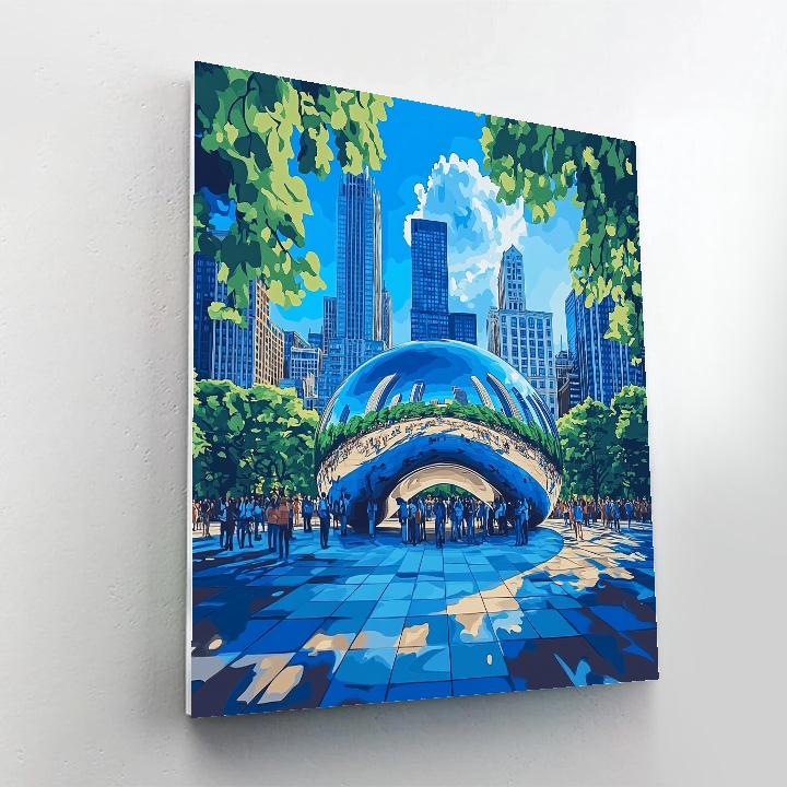 Millennium Park Cloud Gate Reflection Chicago United States painting number kit