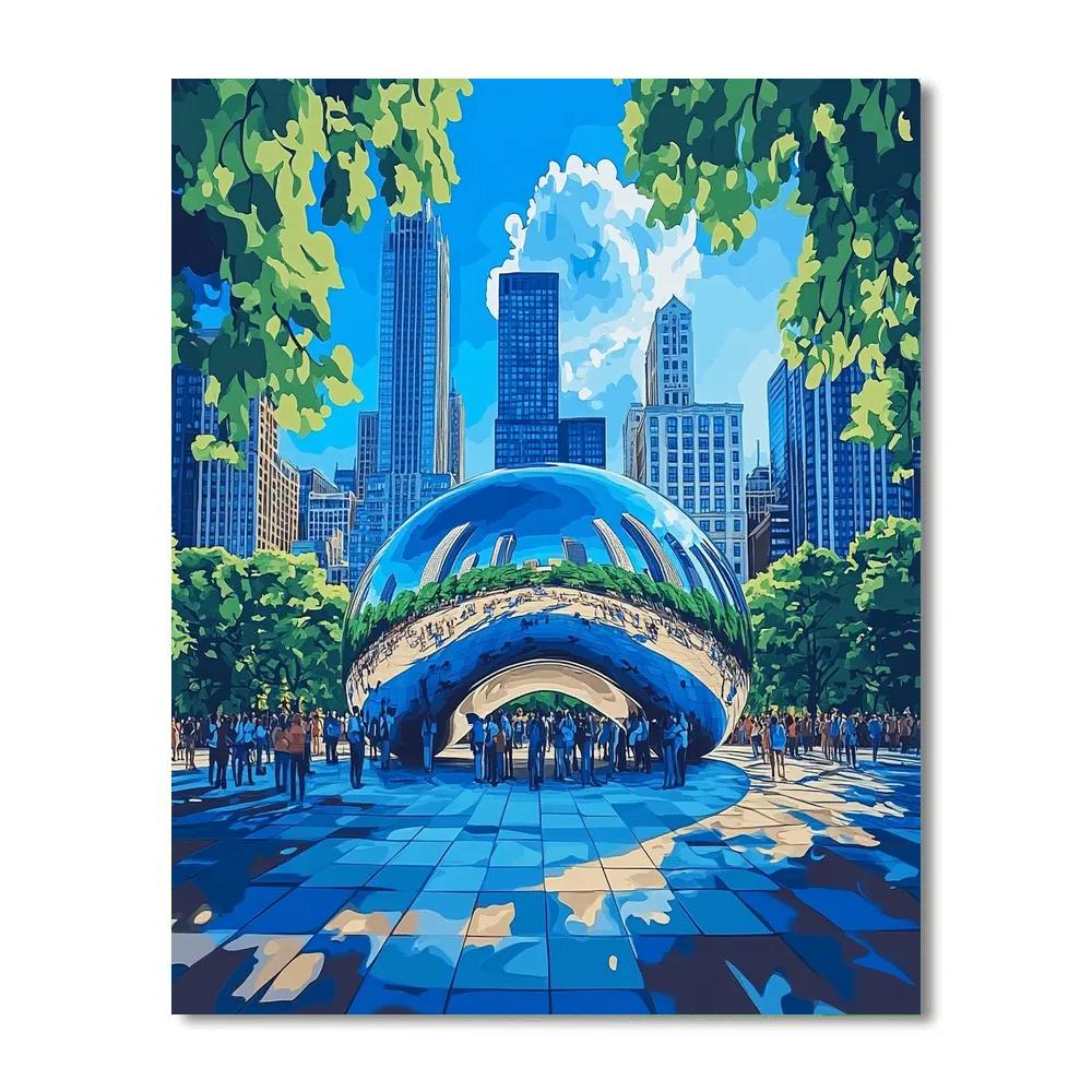 Millennium Park Cloud Gate Reflection Chicago United States painting number kit