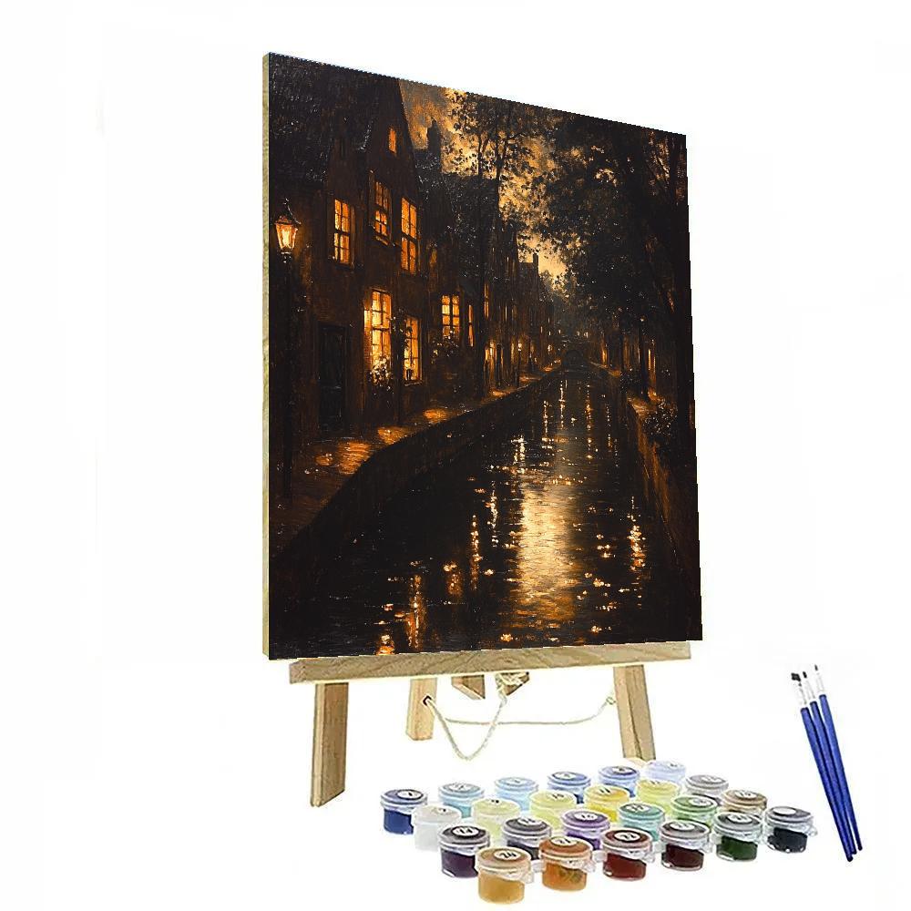 Rembrandt Inspired Nighttime Canal Scene paint by number