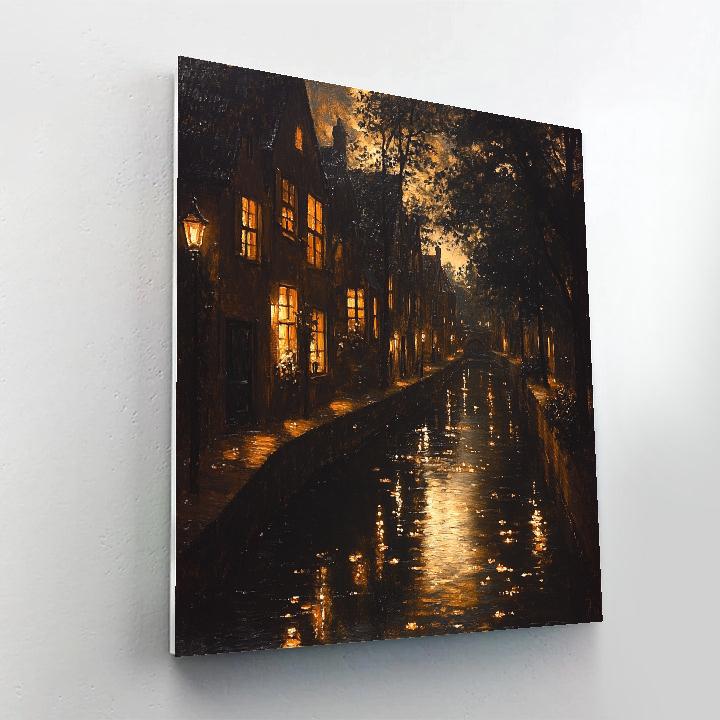 Rembrandt Inspired Nighttime Canal Scene paint by number