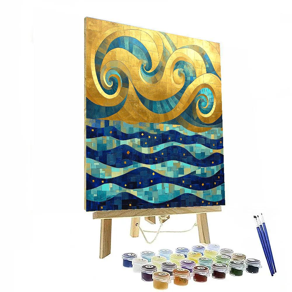 Gustav Klimt Inspired Golden Swirl Storm Over Sea painting number kit