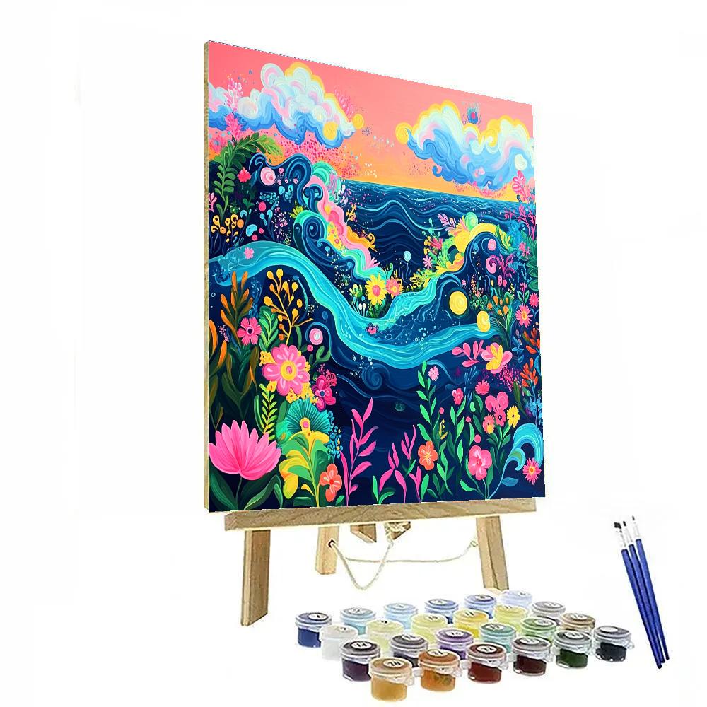 Frida Kahlo Inspired Ocean Of Blooming Alebrije Waves paint by numbers