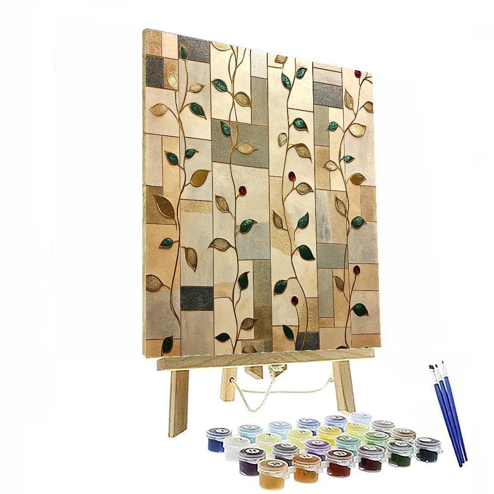 Gustav Klimt Inspired Ornamental Vine Wall Of Gold Paint by numbers art