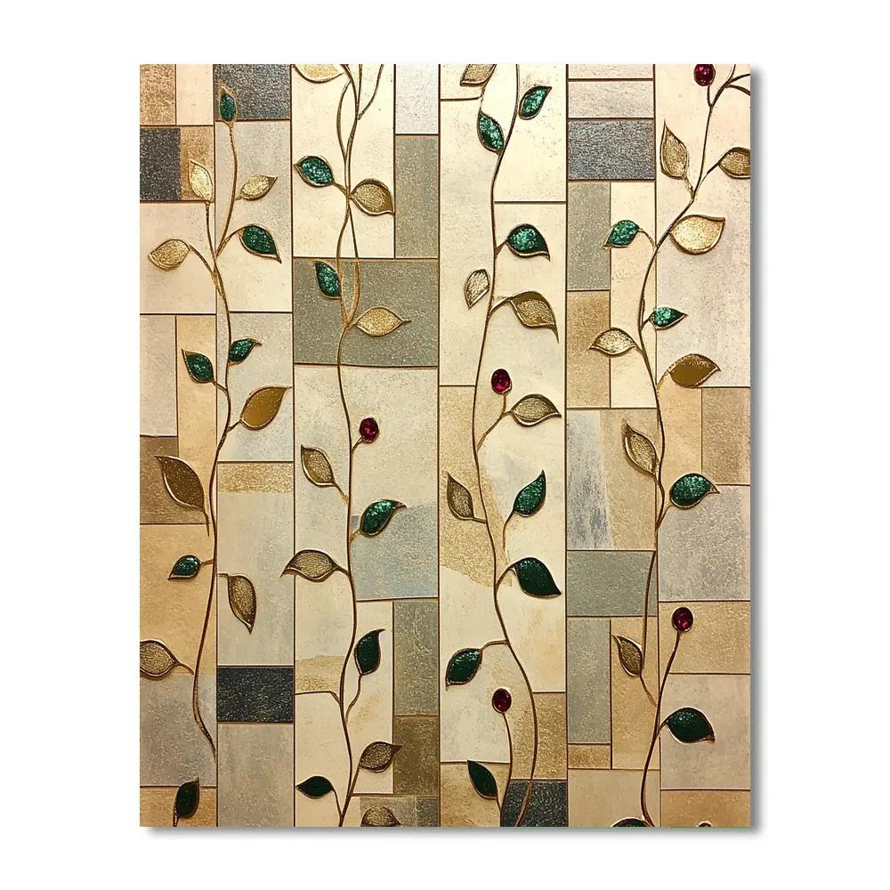 Gustav Klimt Inspired Ornamental Vine Wall Of Gold Paint by numbers art