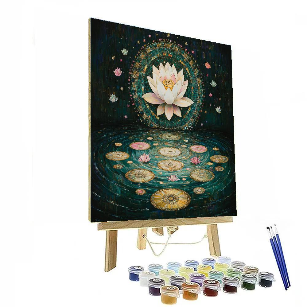Gustav Klimt Inspired Golden Lotus Pond Mandala painting number kit