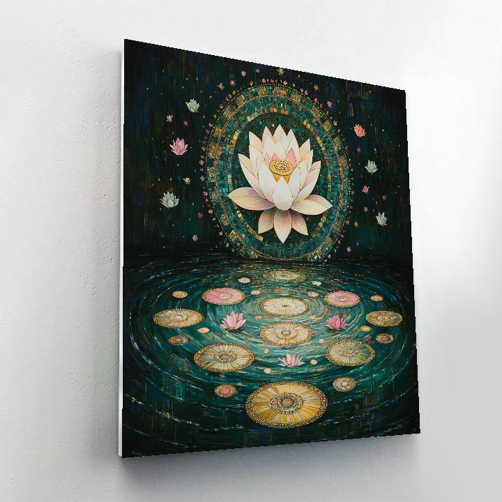 Gustav Klimt Inspired Golden Lotus Pond Mandala painting number kit