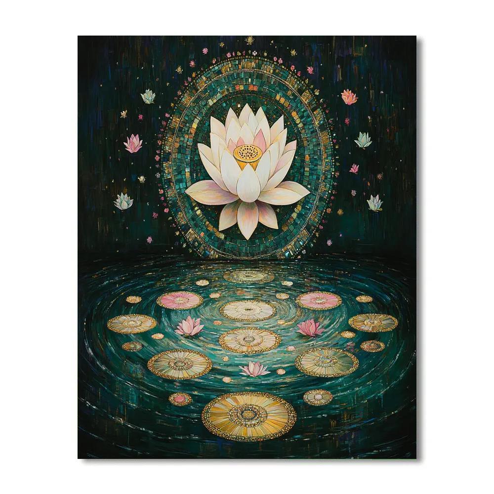Gustav Klimt Inspired Golden Lotus Pond Mandala painting number kit