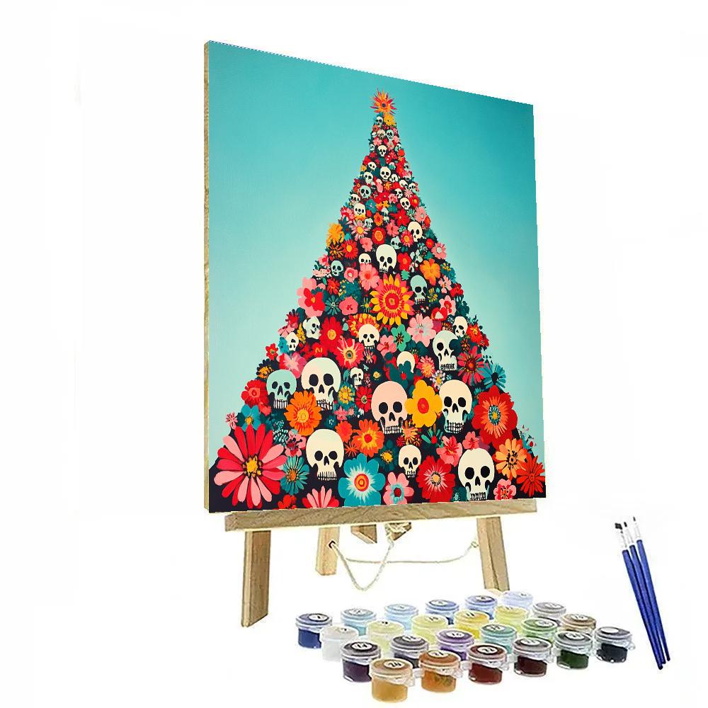 Frida Kahlo Inspired Mountain Of Painted Skulls And Flowers paint by numbers