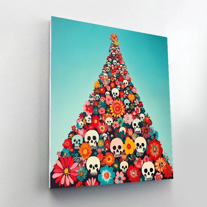 Frida Kahlo Inspired Mountain Of Painted Skulls And Flowers paint by numbers