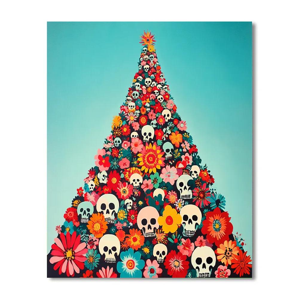 Frida Kahlo Inspired Mountain Of Painted Skulls And Flowers paint by numbers