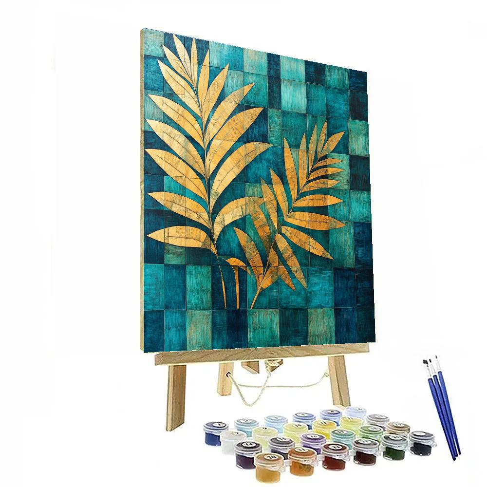 Gustav Klimt Inspired Abstract Golden Rainforest Canopy Numbered painting kits