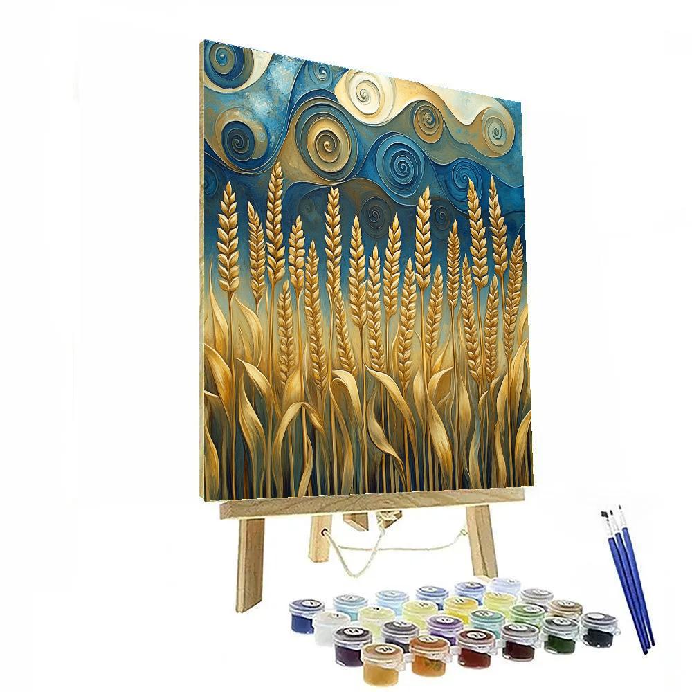 Gustav Klimt Inspired Gilded Wind Over Wheatfield Paint by numbers art