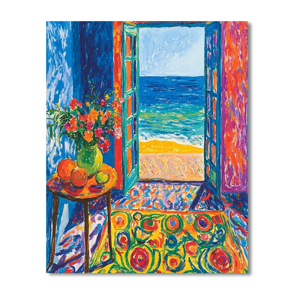 Matisse Inspired Colorful Interior With Open Window paint by color