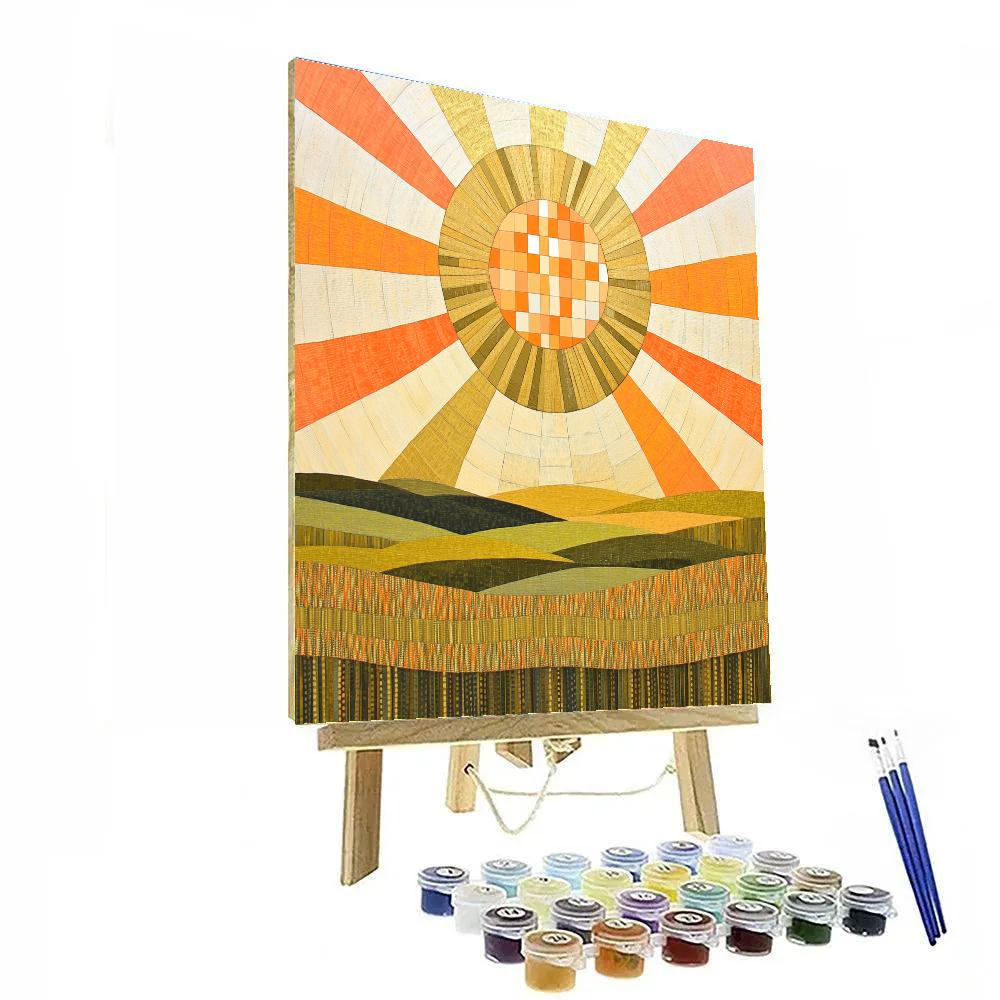 Gustav Klimt Inspired Mosaic Sunburst Over Fields Painting by numbers kit