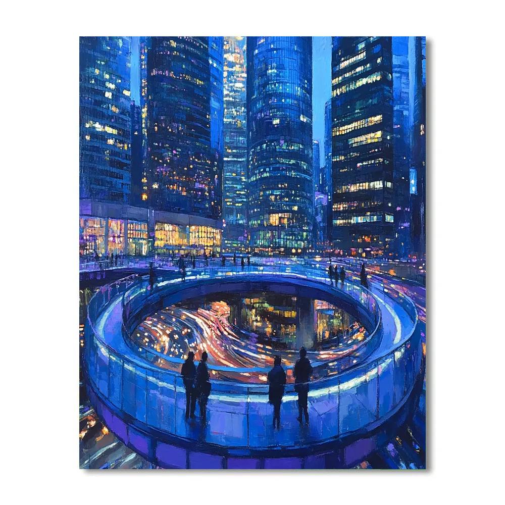 Pudong Lujiazui Skywalk Night Scene Shanghai China paint by number