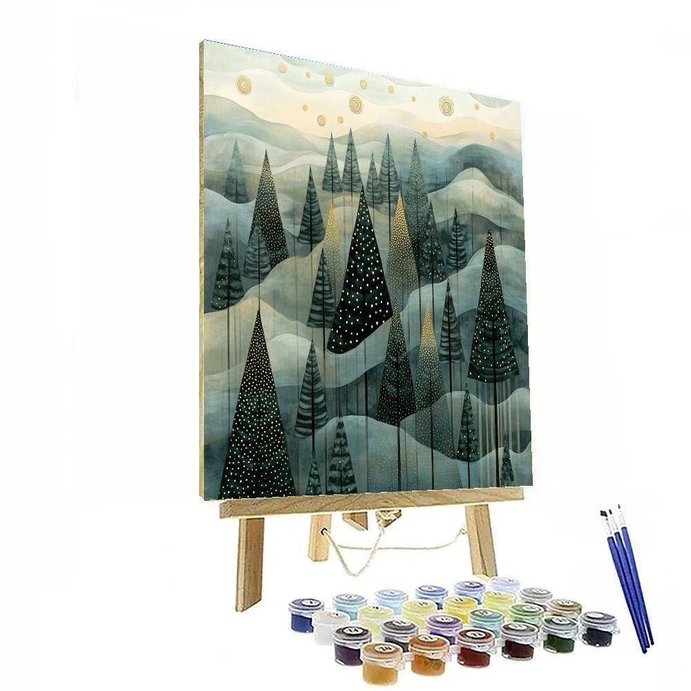 Gustav Klimt Inspired Gilded Fog Over Pine Ridge paint by color