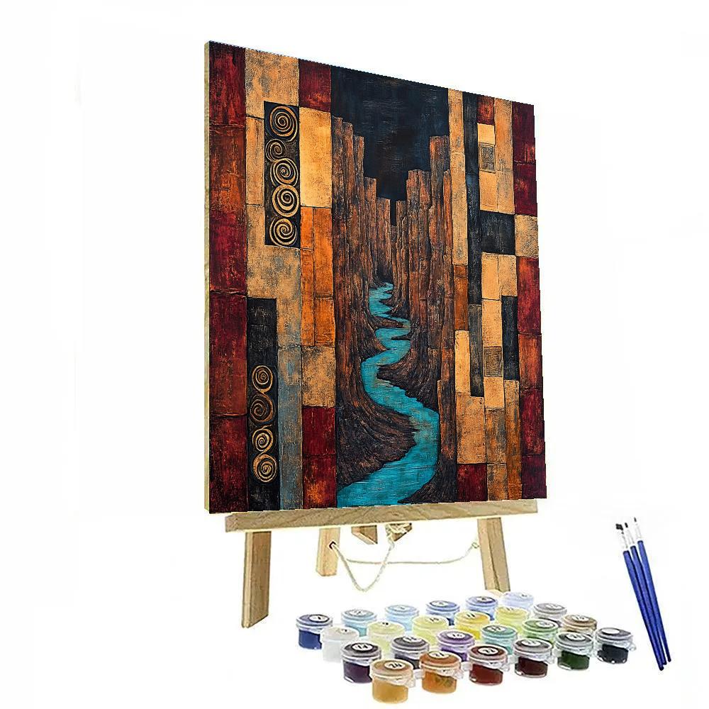 Gustav Klimt Inspired Abstract Golden Canyon Walls Numbered painting kits
