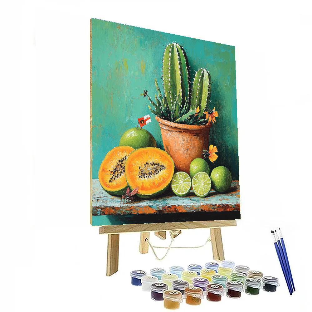 Frida Kahlo Inspired Still Life With Cactus And Fruit Numbered painting kits
