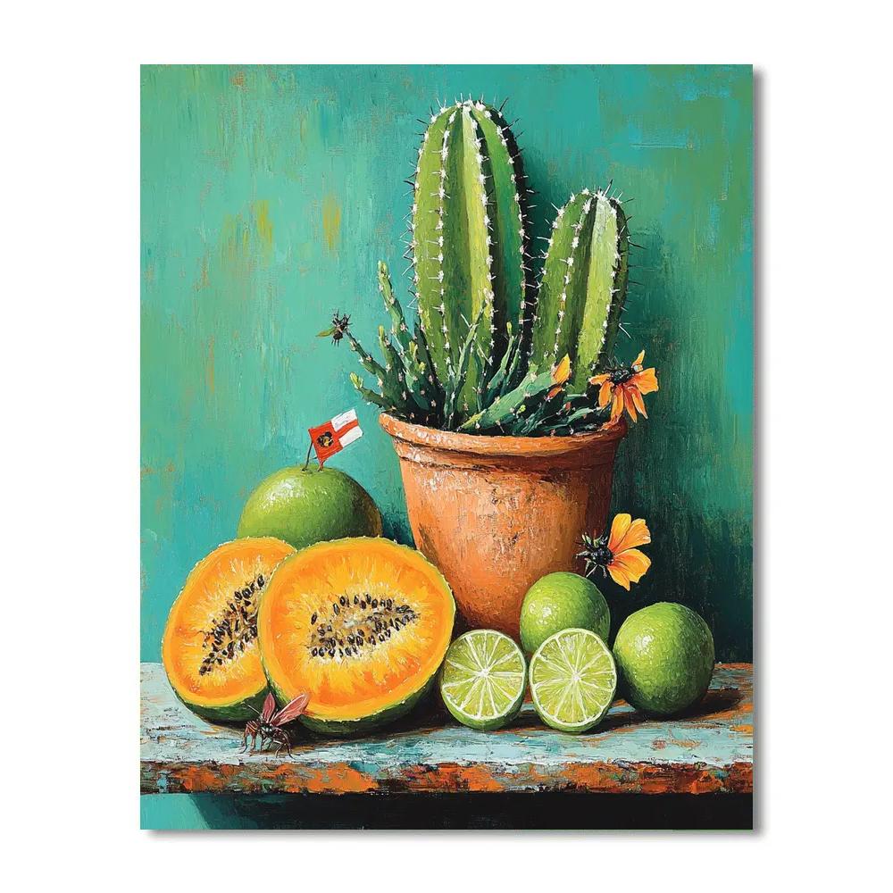 Frida Kahlo Inspired Still Life With Cactus And Fruit Numbered painting kits