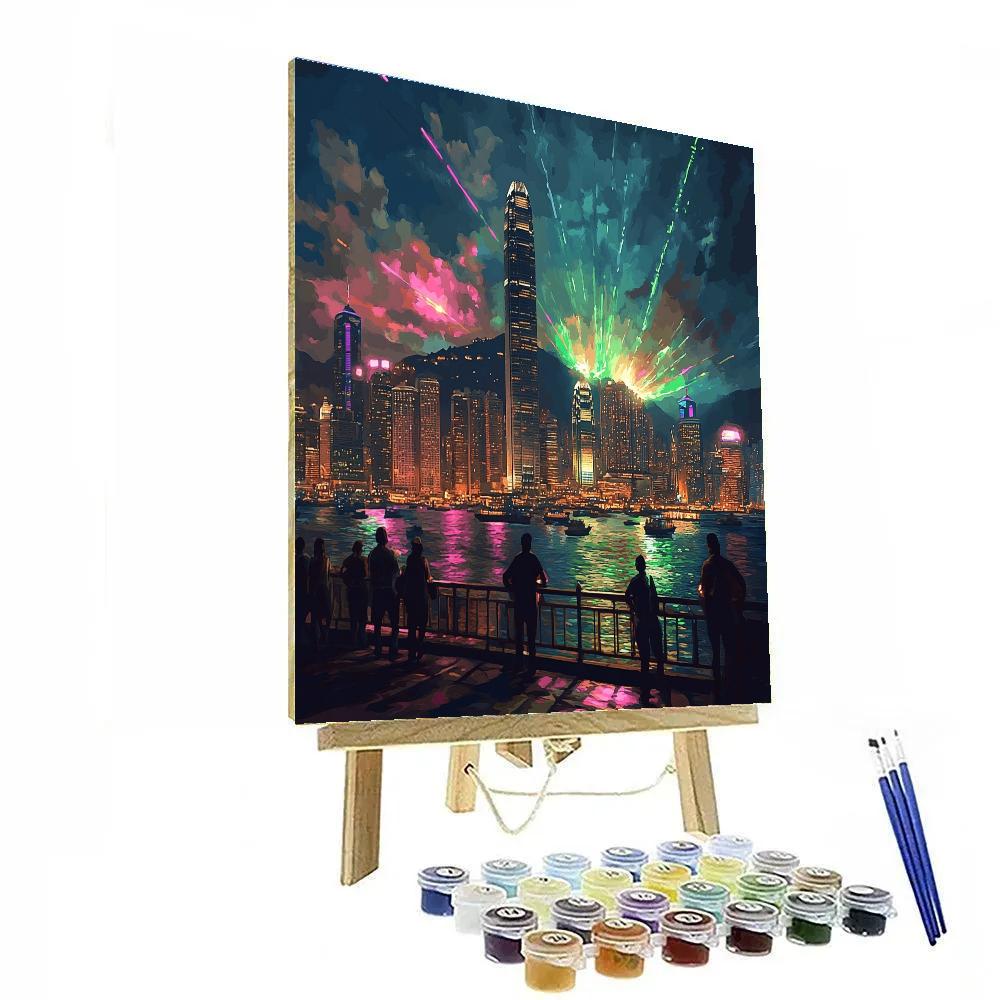 Skyline From Victoria Harbour Promenade Hong Kong China Numbered painting kits
