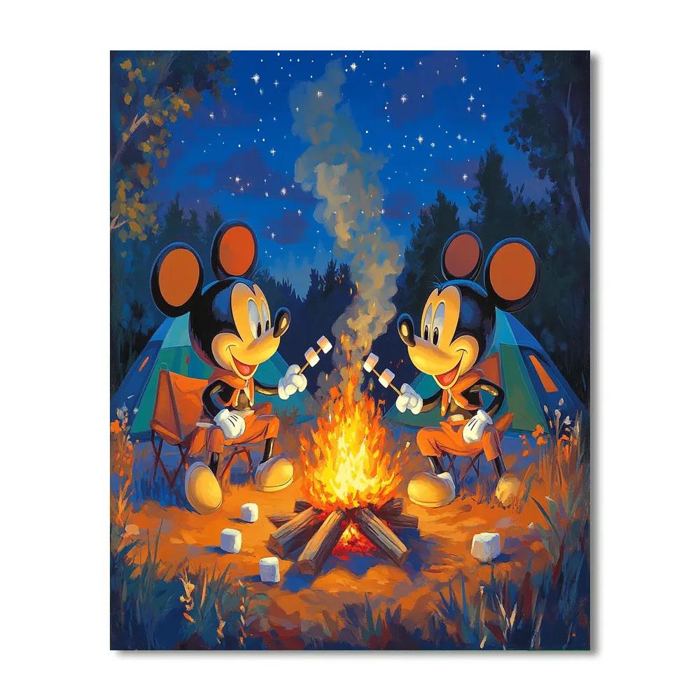 Mickey And Goofy Camping Night Disney Inspired paint by numbers