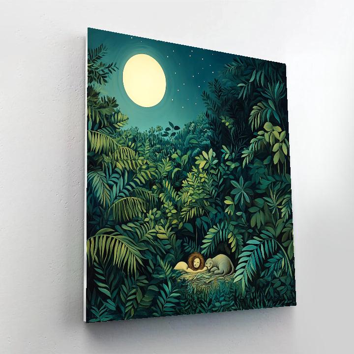 Henri Rousseau Inspired Moonlit Jungle Dream paint by color
