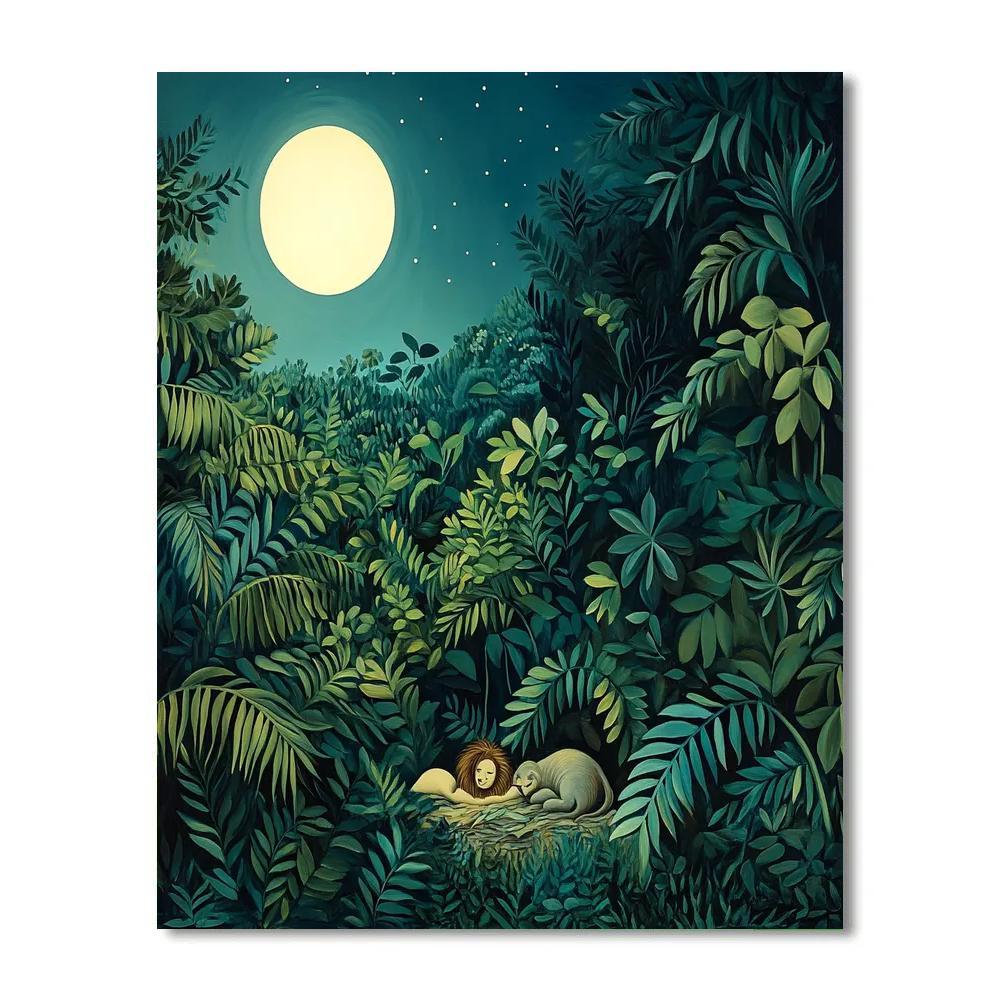 Henri Rousseau Inspired Moonlit Jungle Dream paint by color