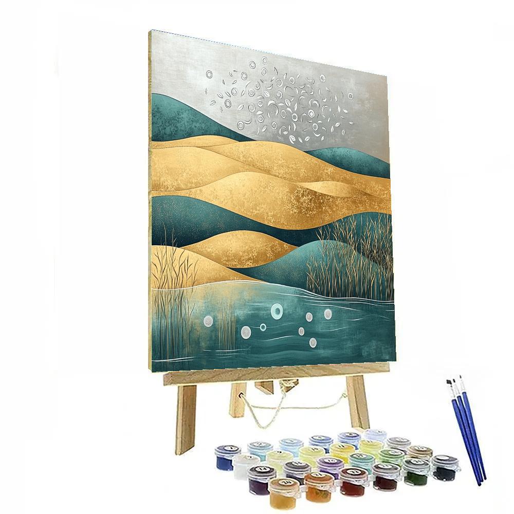 Gustav Klimt Inspired Silver Mist Over Golden Wetlands painting number kit