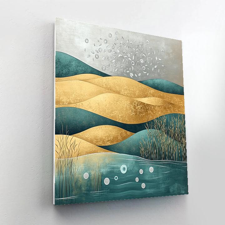 Gustav Klimt Inspired Silver Mist Over Golden Wetlands painting number kit