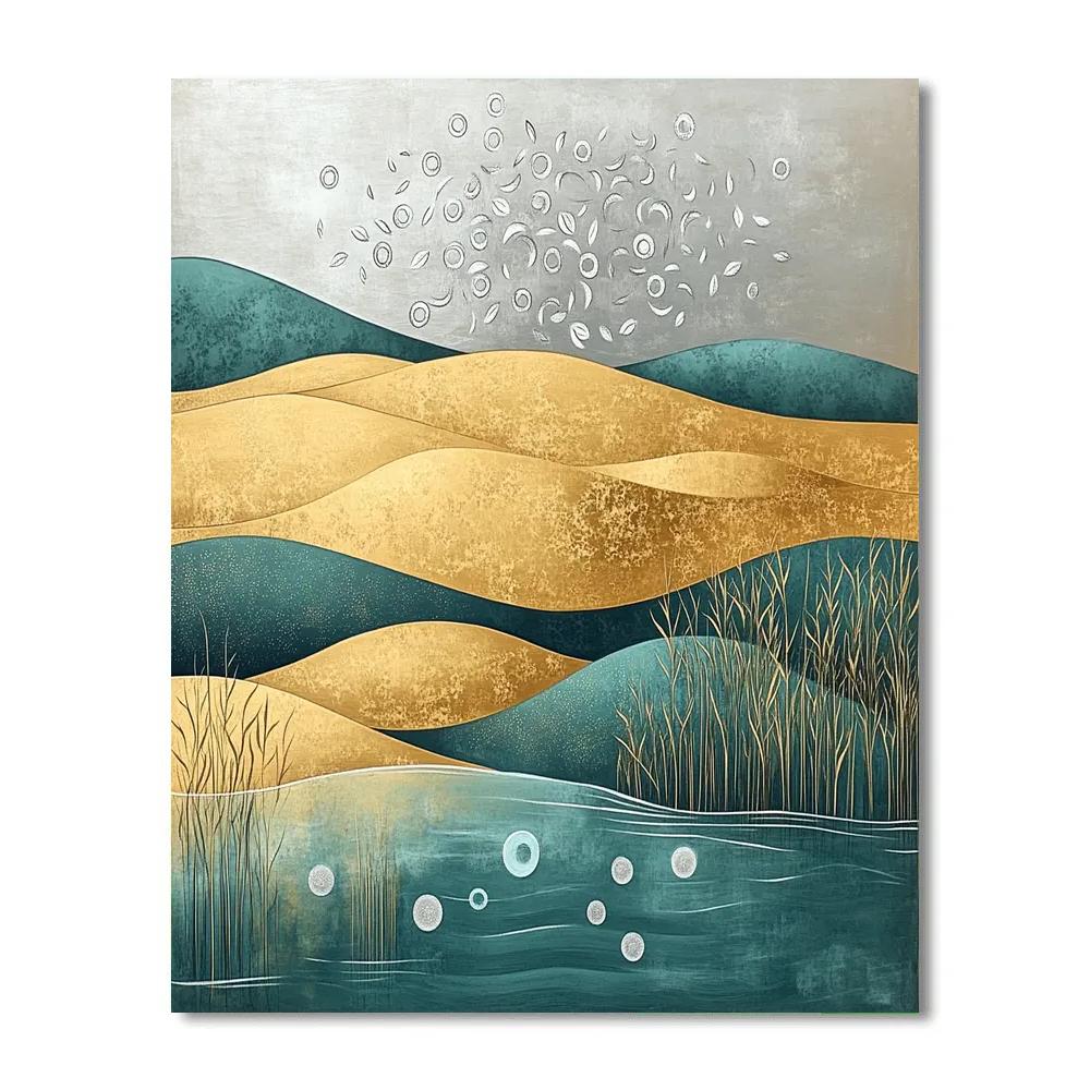 Gustav Klimt Inspired Silver Mist Over Golden Wetlands painting number kit