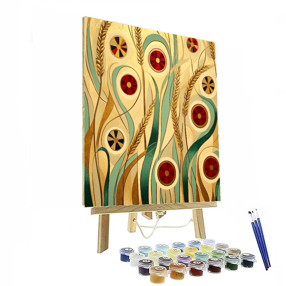 Gustav Klimt Inspired Ornamental Wind In Wheat And Poppies Number painting