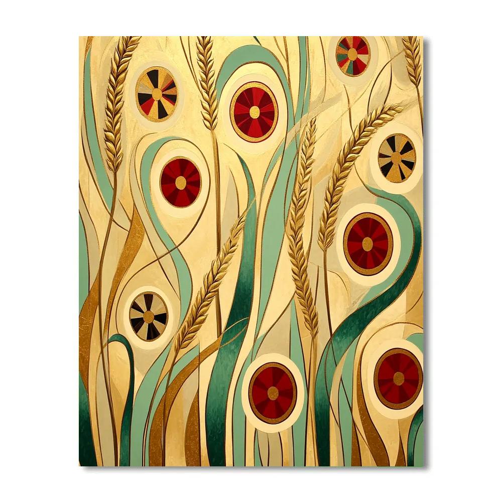 Gustav Klimt Inspired Ornamental Wind In Wheat And Poppies Number painting